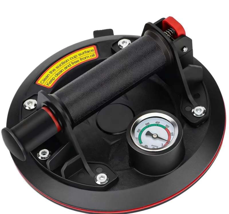 2x suction cup holder for glazing tiles with pump and pressure gauge 220kg