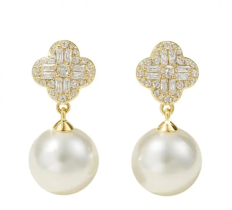14k Gold Plated Stainless Steel Earrings, Hanging Pearls KST3512