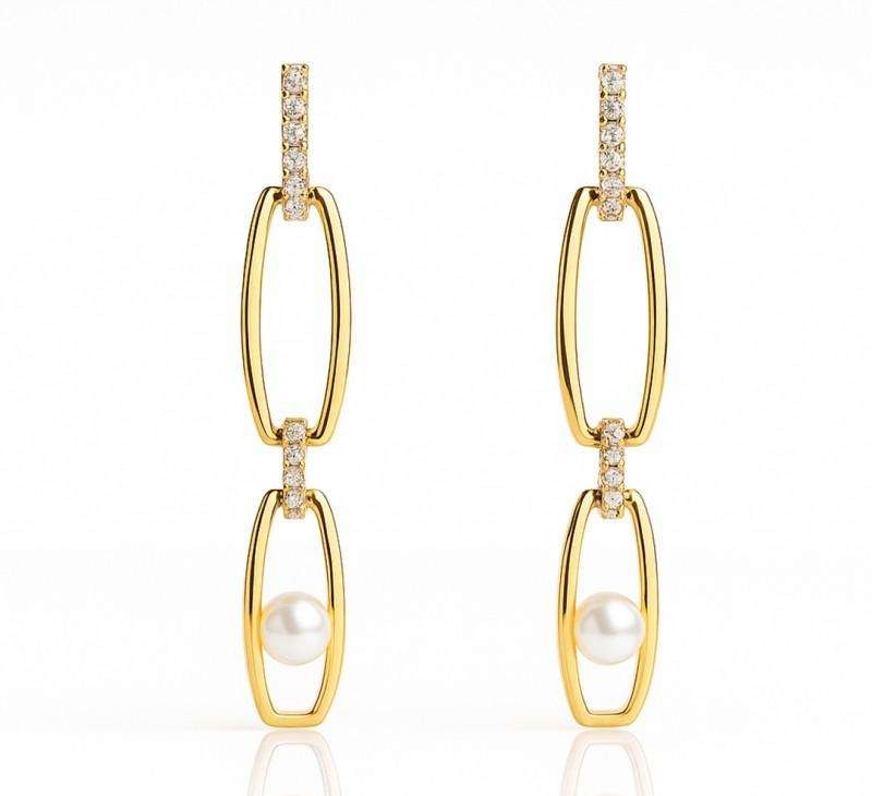 14k gold-plated stainless steel dangle earrings with pearl KST3522
