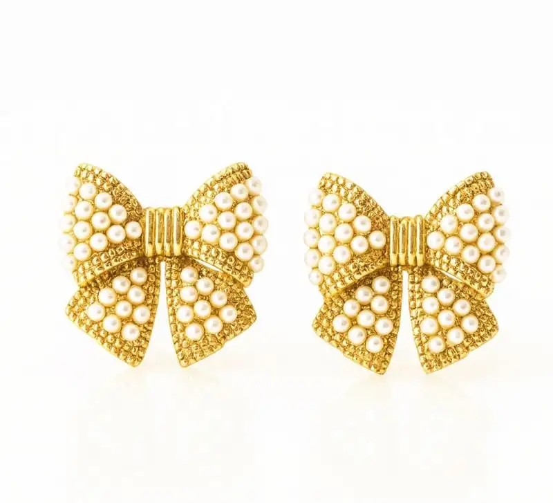 14k gold-plated stainless steel earrings with pearl bows KST3511