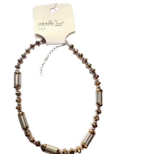 Gold-colored necklace with glitter stones.