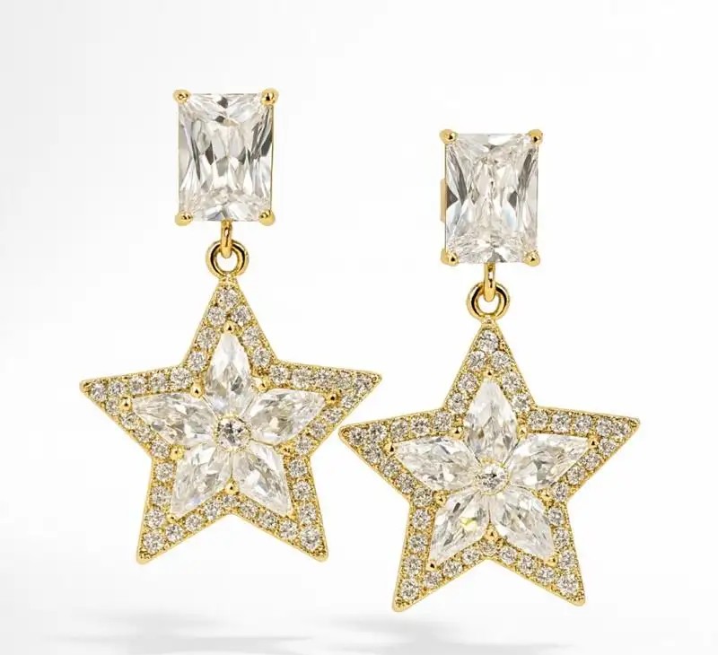 14k Gold-Plated Stainless Steel Star Dangle Earrings KST3531