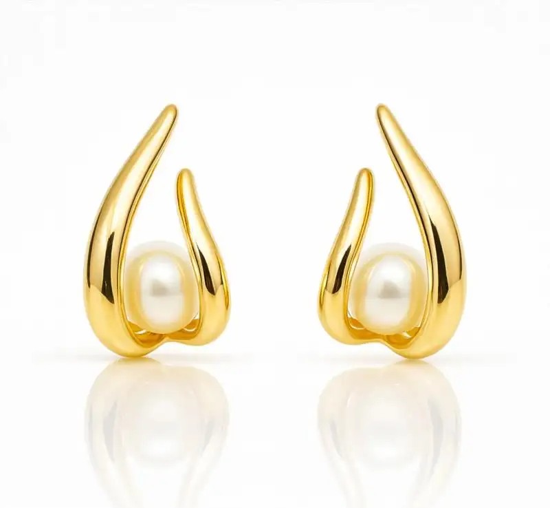 14k Gold Plated Stainless Steel Earrings, Pearls KST3520