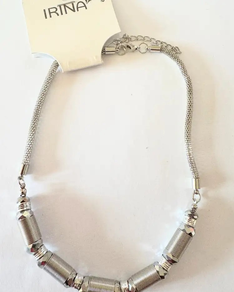 Braided necklace, vintage silver-colored chain.