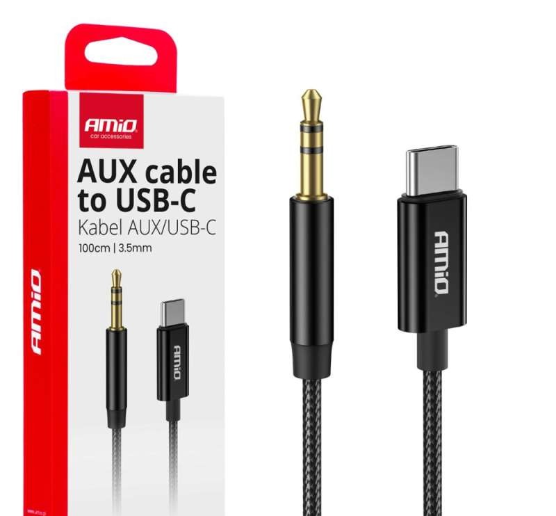 Audio cable usb c to aux mini jack 3.5mm 1m amio 04294