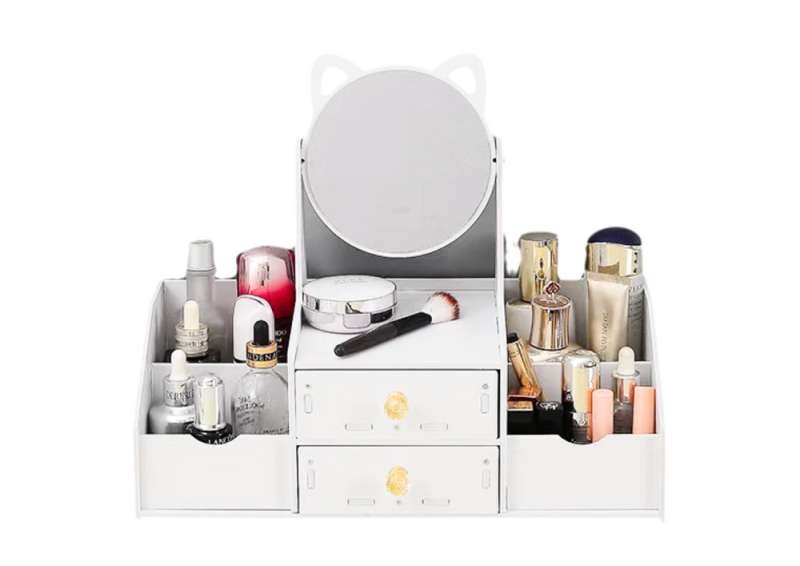 Small Children's Dressing Table Mirror With Ears Drawers Wooden White