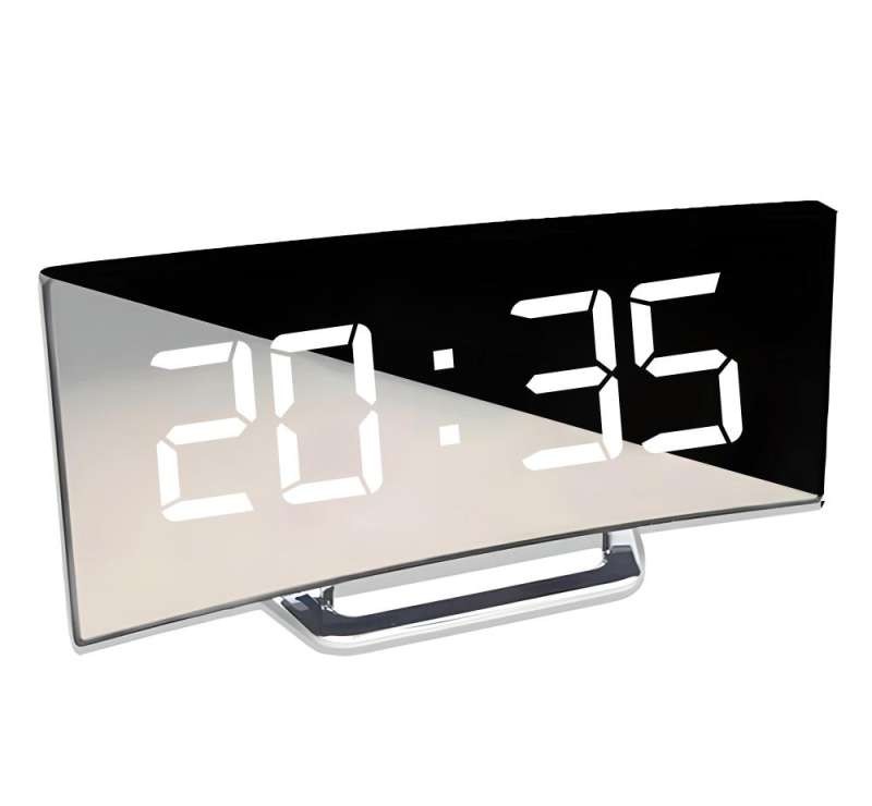 Electronic Clock, Alarm Clock, Mirror, Standing, LED Display, Thermometer - E183.