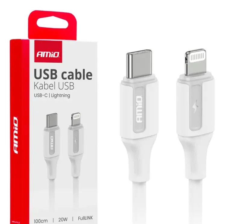 Usb c charging cable iphone lightning 20w 100cm amio 03922