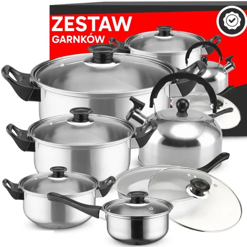 SET OF KITCHEN POTS 11 EL. GAS INDUCTION KETTLE FRYING PAN LIDS OR201