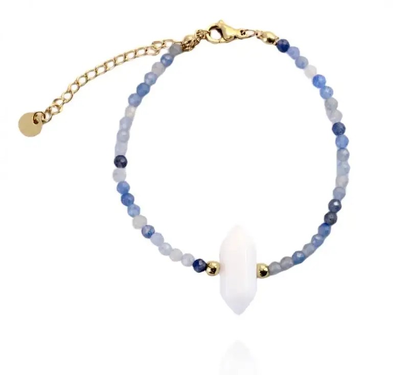 Bracelet for hand surgical steel gold plated 14k gold rock crystal BST1451