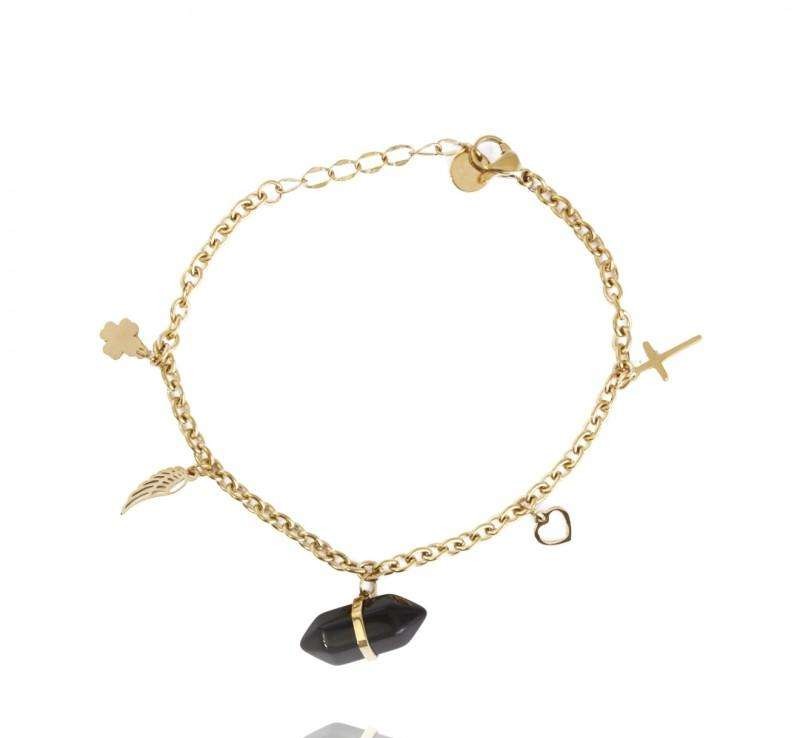 Bracelet for hand surgical steel gold plated 14k gold rock crystal BST1407CZ