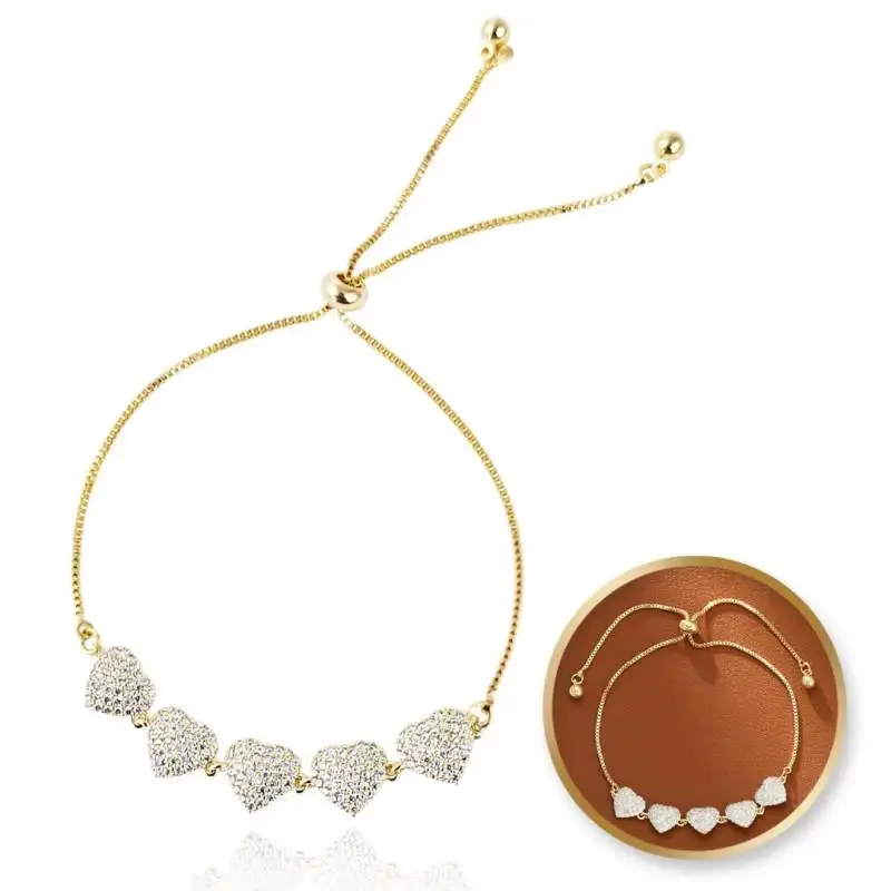 Bracelet for hand surgical steel gold plated with 14k gold, HEARTS zircons BST1534