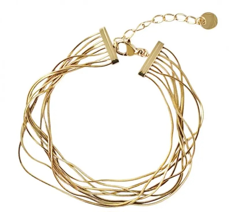 Bracelet for hand surgical steel gold plated with 14k gold thread BST1544