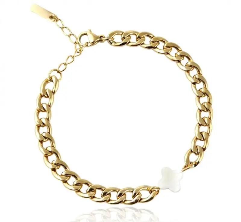 Bracelet for hand surgical steel plated with 14k gold, clover BST1540