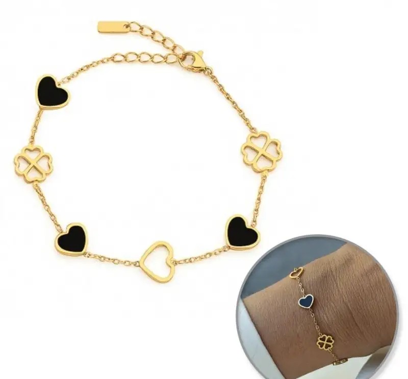 14k gold-plated surgical steel bracelet HEARTS, Clovers BST1551