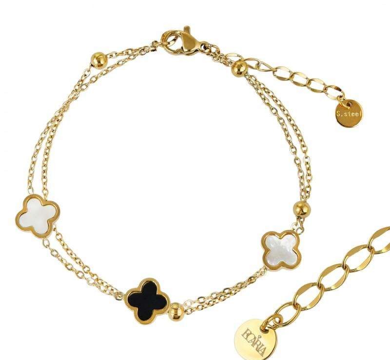 14k gold-plated surgical steel bracelet, double, clovers BST1571