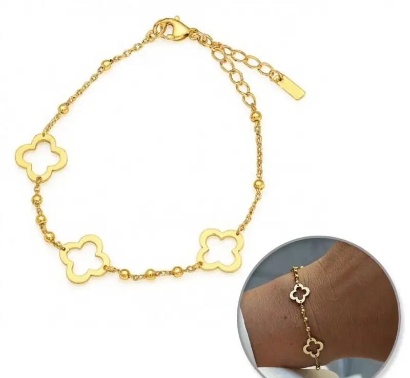 14k Gold-Plated Surgical Steel Bracelet Clovers BST1556