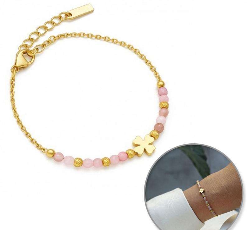 14k gold-plated surgical steel bracelet, clovers, stones BST1545