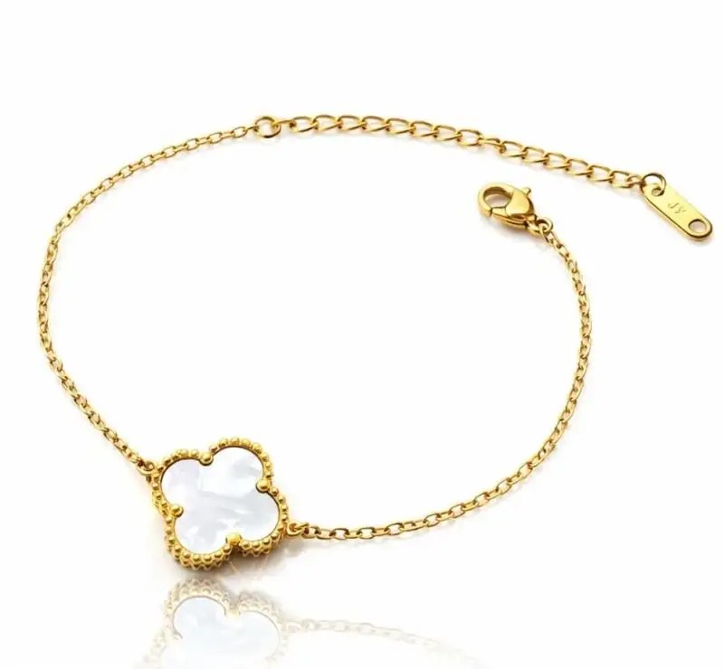 14k gold-plated surgical steel bracelet, clover, mother-of-pearl BST1597