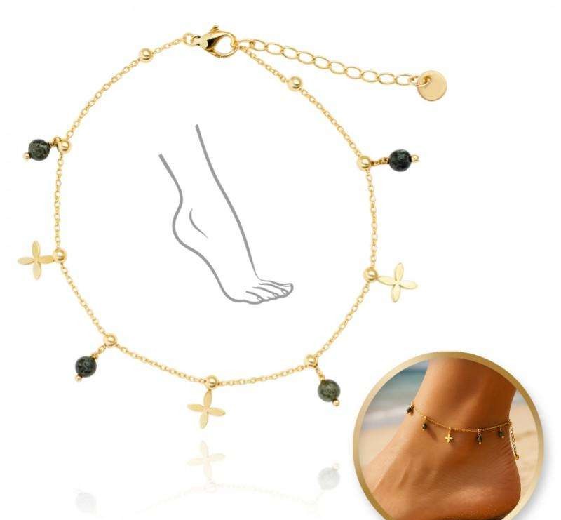 Foot bracelet, surgical steel, 14k gold plated, stones - BST1561