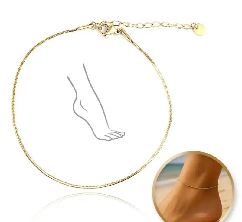 Foot bracelet, surgical steel, 14k gold plated, string - BST1560