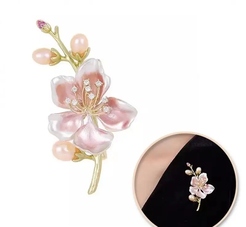 Decorative delicate brooch, cherry blossom with crystals and pearls BZ204