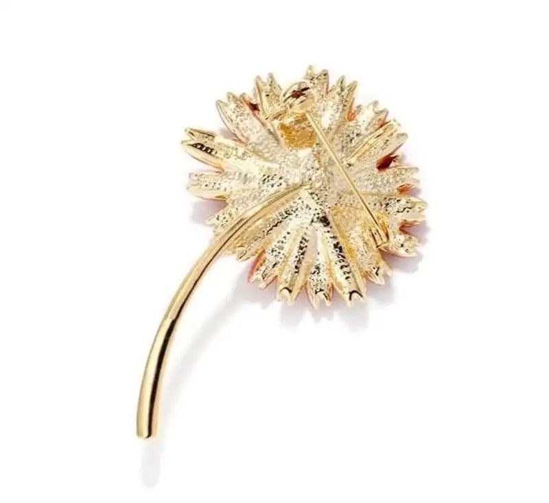Decorative brooch, enamel, pink daisy, BZ199