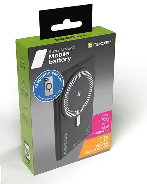 Power bank TRACER AirMag2 5000mAh PD20W 15W Mag