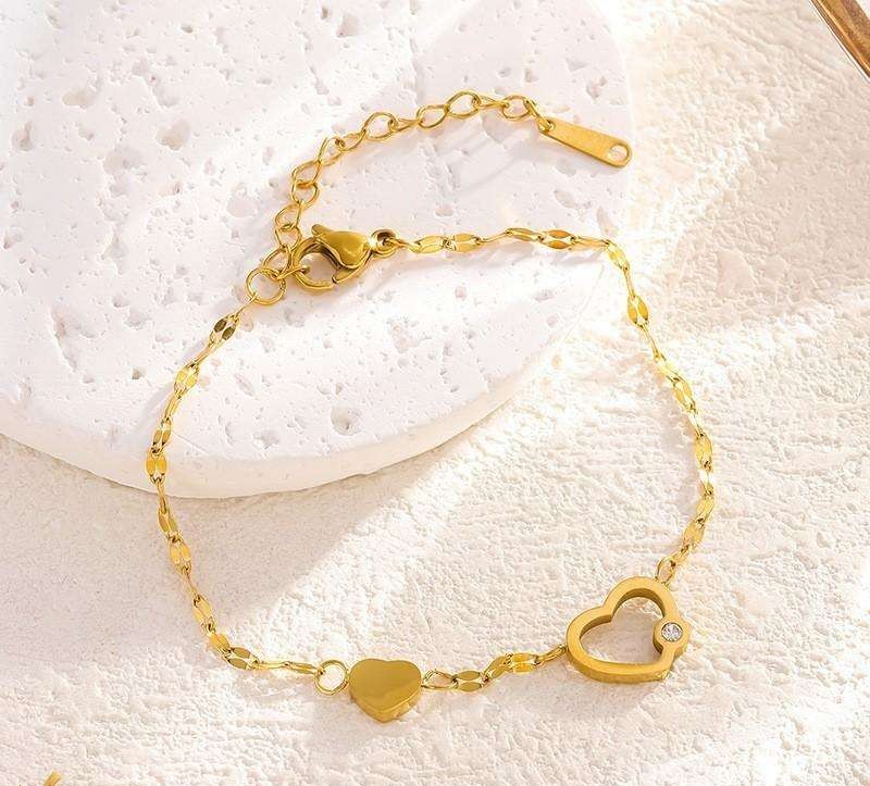 14k gold-plated surgical steel bracelet HEARTS with cubic zirconia BST1546