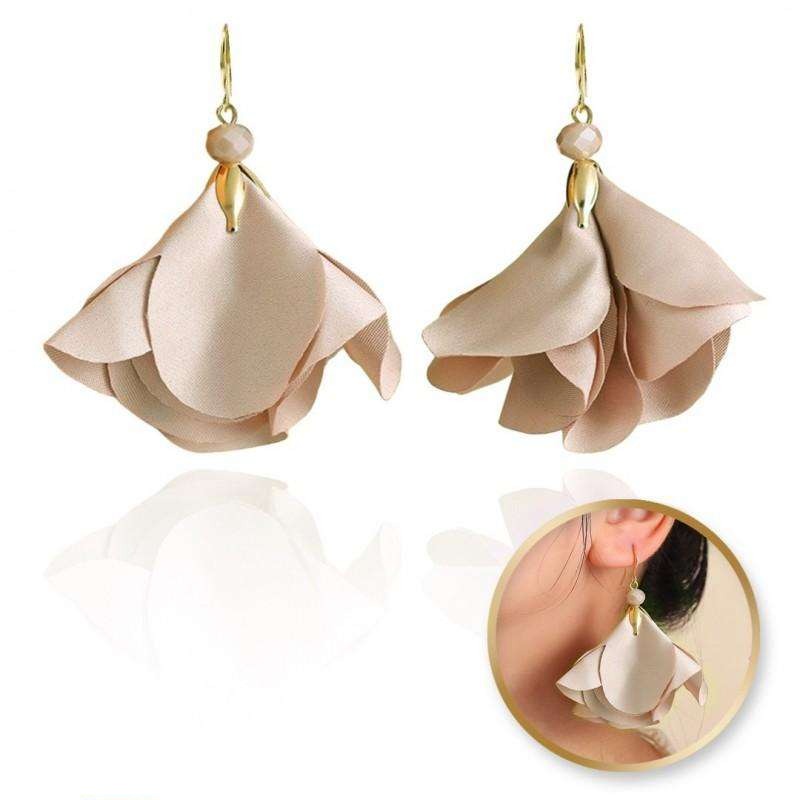Hanging earrings, spectacular fabric flowers, beads K1703