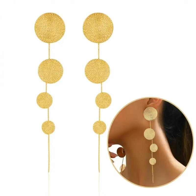 Hanging earrings, eye-catching gold hoops, metal studs, length 15 cm K1713