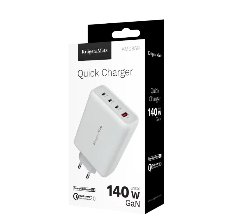 Kruger&amp;Matz 140W GaN mains charger with Quick Charge and Power Delivery