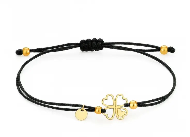 Gold-plated surgical steel CLOVER bracelet, black on a string BST1553CZ