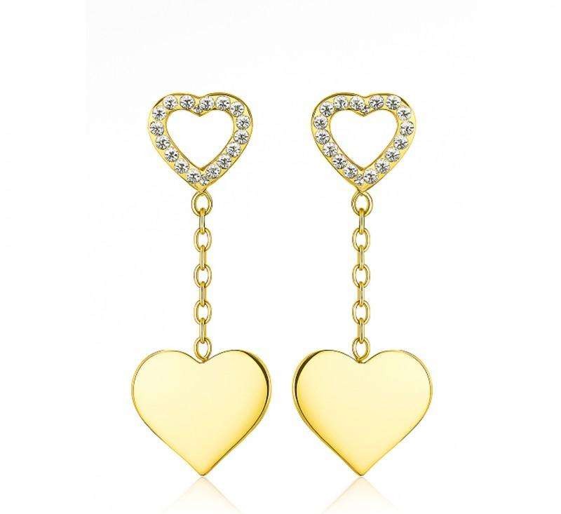 14k Gold Plated Stainless Steel Heart Dangle Earrings KST3460