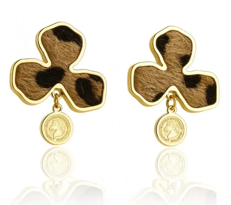 14k gold-plated stainless steel earrings, leopard print KST3448