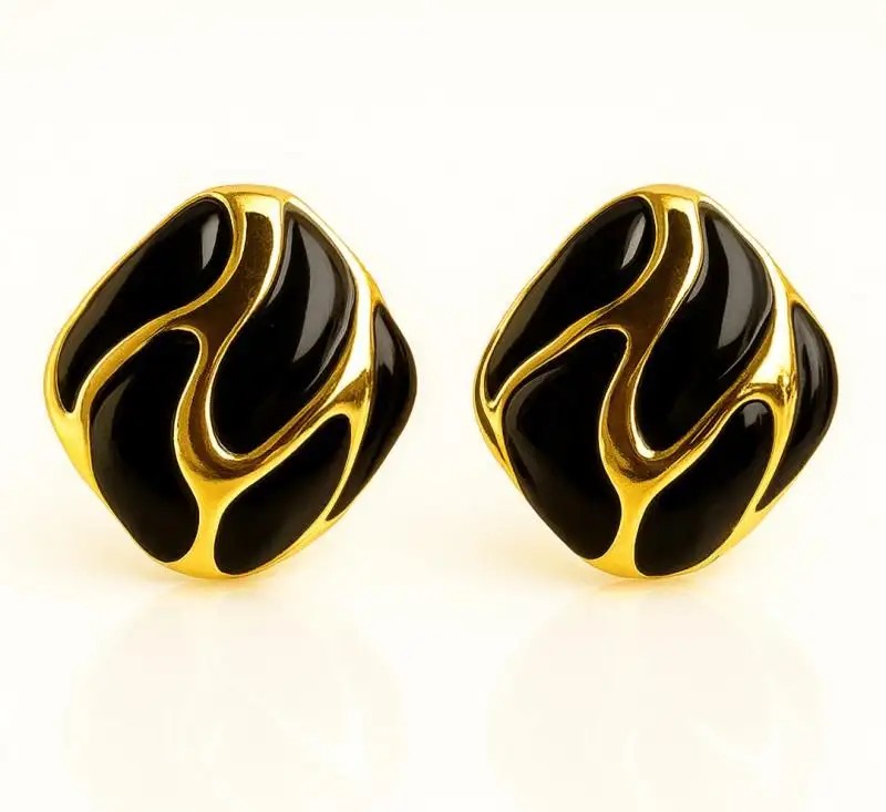 14k gold-plated stainless steel earrings, decorative black KST3479CZ