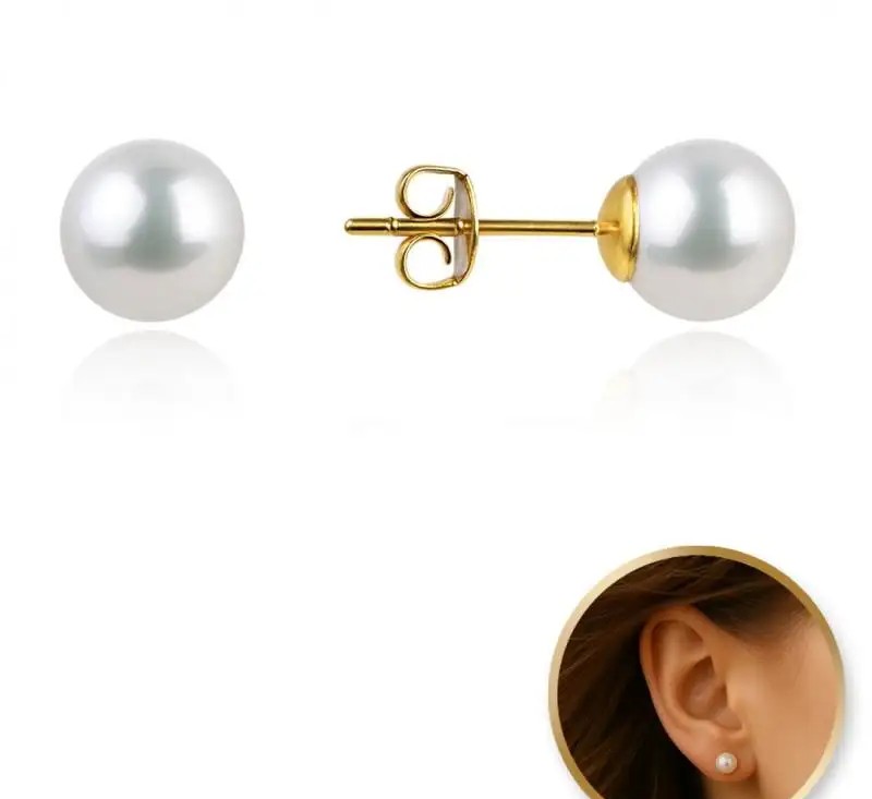 14k gold-plated stainless steel stud earrings, pearl KST3420