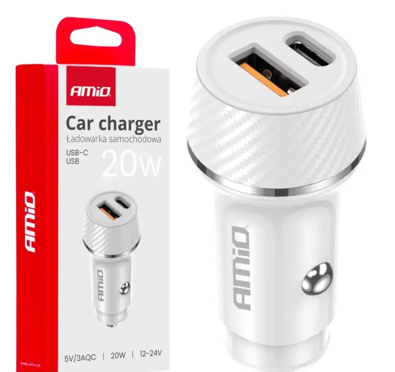Car charger usb a usb c 20w amio 03878