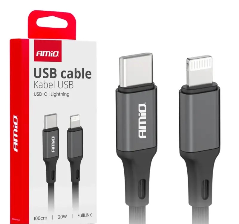 Charging cable usb c lightning iphone PD 20w 100cm fulllink amio 03904