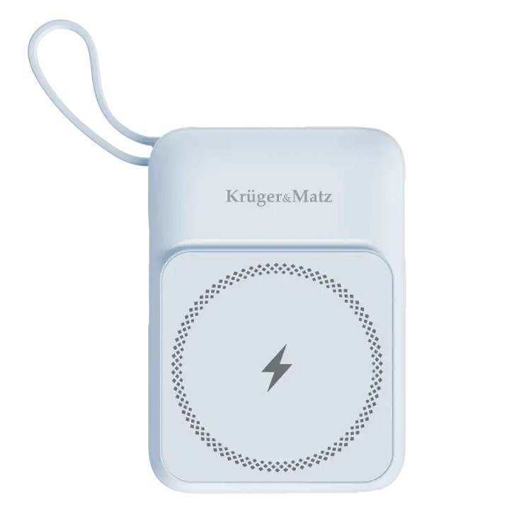 Kruger&amp;Matz 10000 mAh magnetic induction power bank with cable blue