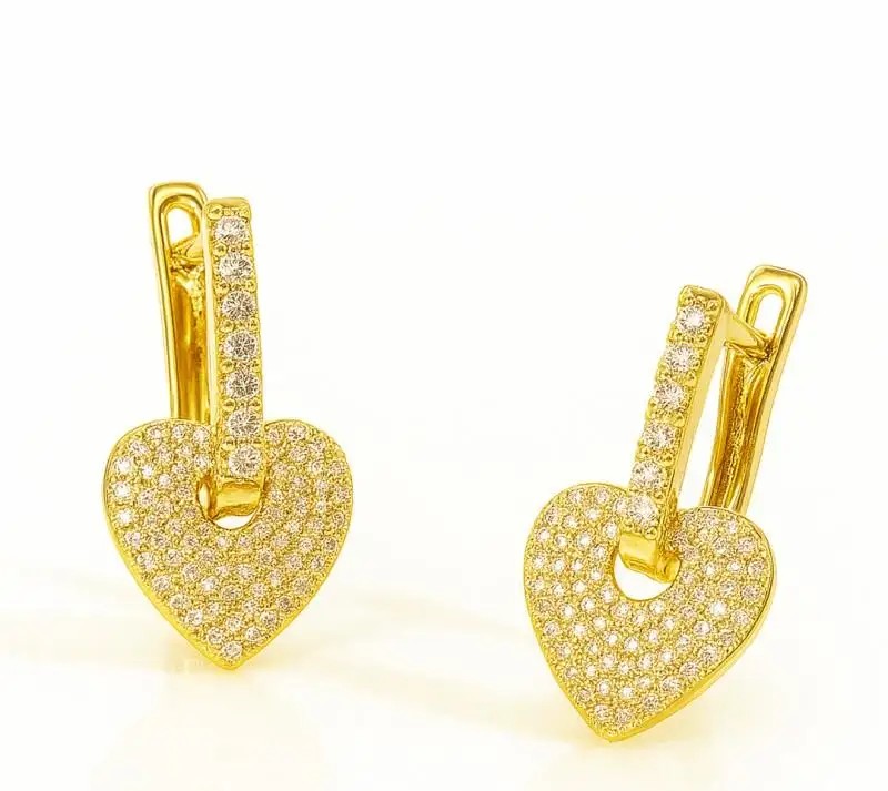 14k gold-plated stainless steel earrings with heart-shaped cubic zirconias KST3495