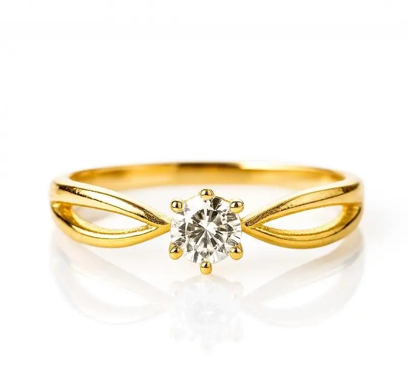 Gold-plated surgical steel ring with cubic zirconia PST974