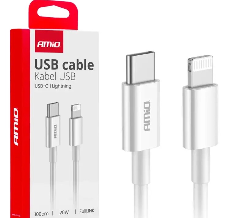 Charging cable usb c lightning iphone PD 20w 100cm fulllink amio 03898