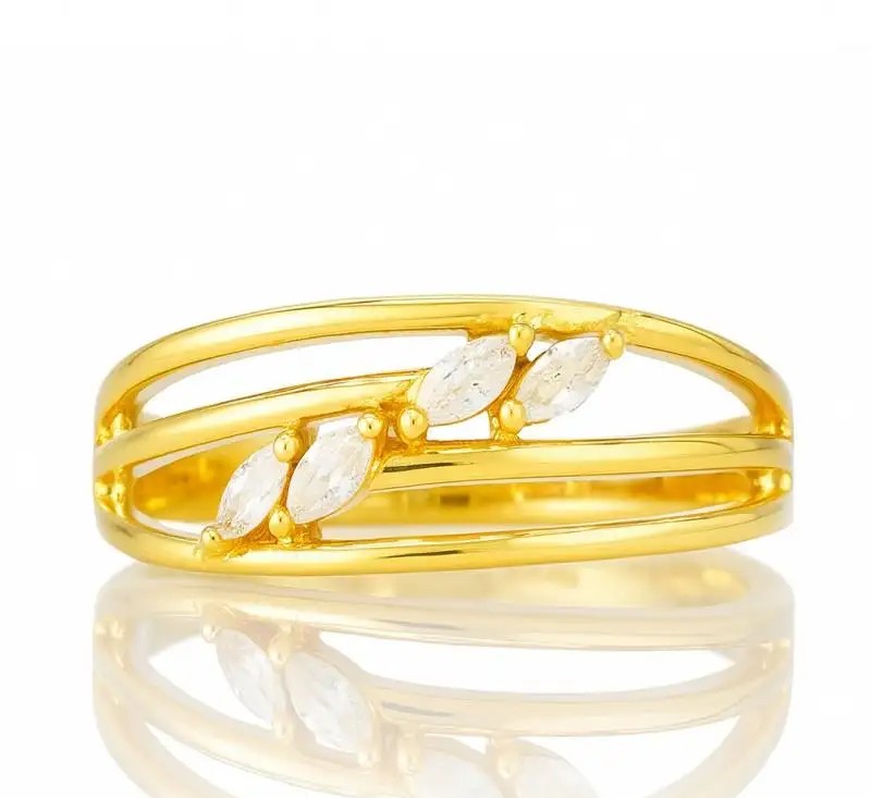 Gold-plated surgical steel ring with cubic zirconia PST979