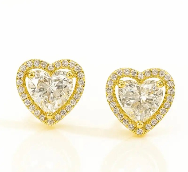 14k gold-plated stainless steel earrings with heart-shaped cubic zirconias KST3483