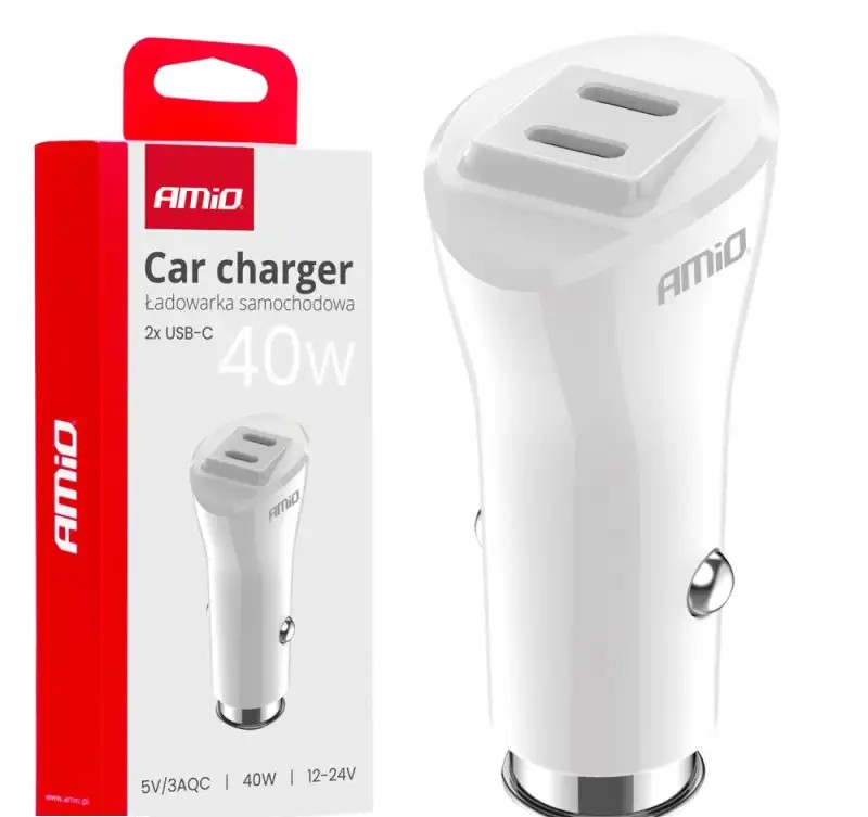 Car charger 2x usb c 40w amio 03884