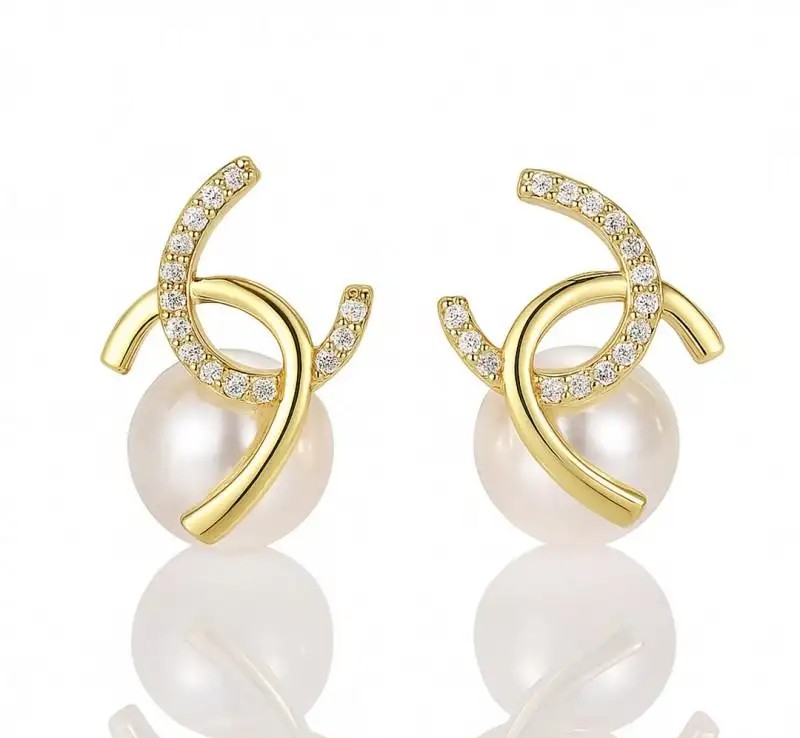 14k gold-plated stainless steel earrings, cubic zirconia, pearls KST3515