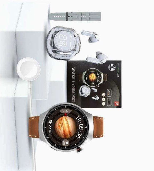 D21 Smartwatch Silver Set: Smartwatch, wireless earbuds, silicone and leather strap.
