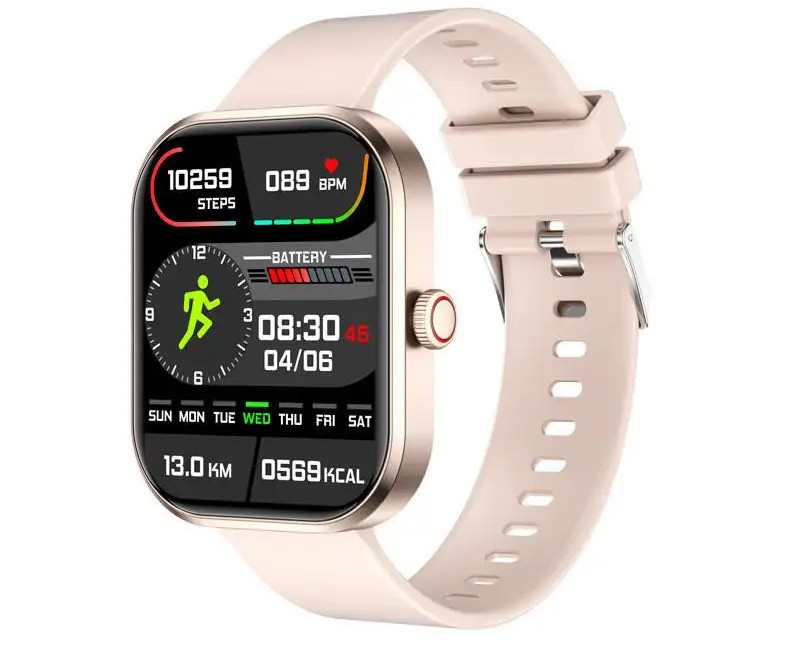 Generosa Smartwatch, beige color, with a Hungarian menu. Features include: heart rate monitoring, blood pressure monitoring, and blood oxygen level monitoring.