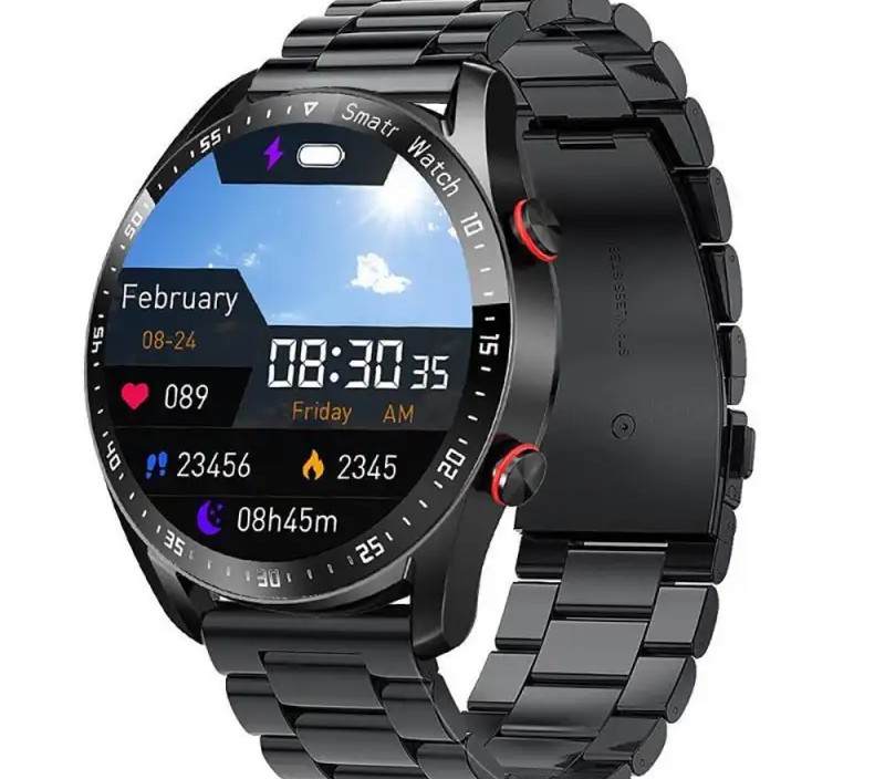 Longers Smartwatch with black steel strap.